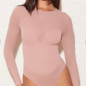 Fleur du Mal Le Body Long Sleeve control bodysuit in Rose Pink